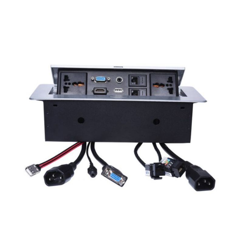 Tabletop Pop Up Box Outlet – HDMI, LAN, VGA, USB, Audio, Power Port With Cable