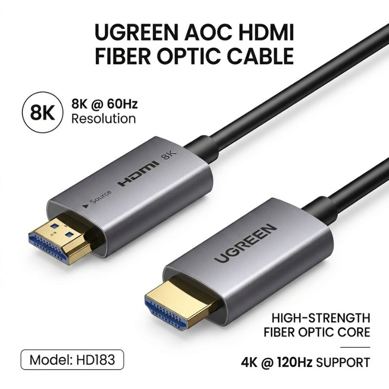 UGREEN 55509 HDMI 8K Fiber Optic Cable Male to Male Aluminum Shell 40m – HD183