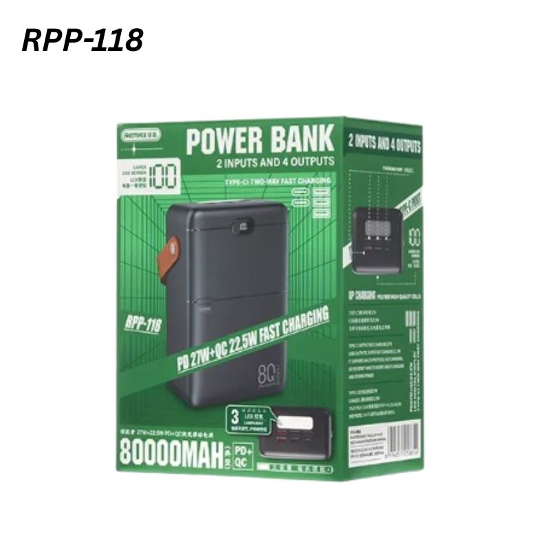 Remax RPP-118 (80,000mAh) Power Bank – High Capacity Fast Charging Portable Battery