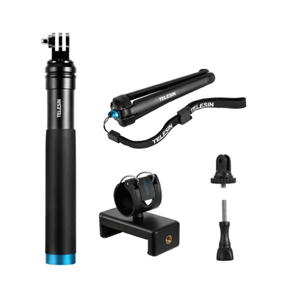 TELESIN GP-MNP-090-S Extendable Aluminum Alloy Selfie Stick with Tripod and Phone Clip