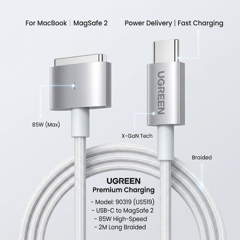 UGREEN 90319 USB-C to MagSafe 2 Charging Cable, 85W, 2M (US519)